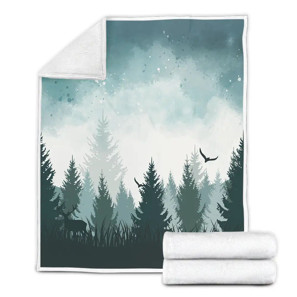 Pine Forest Fleece Blanket Gift For Birthday Halloween Christmas Thanksgiving