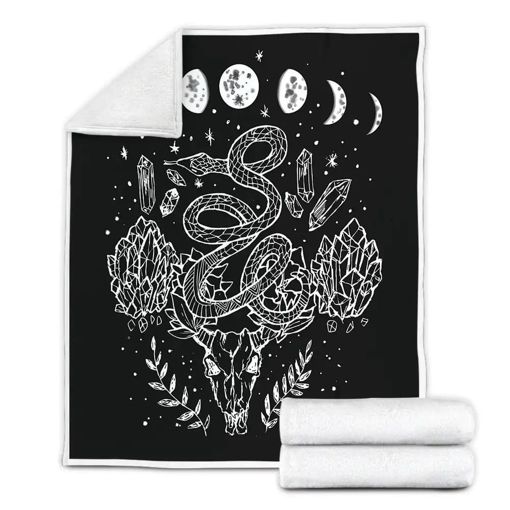 Moon Phases Snakes Fleece Blanket Gift For Christmas Thanksgiving Halloween