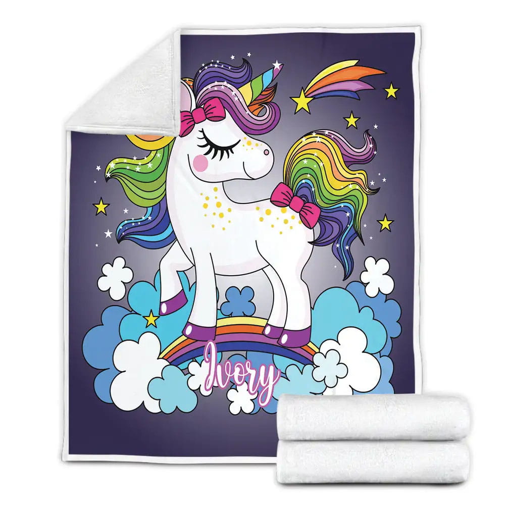 Unicorn Custom Kid With Your Name Fleece Blanket Gift For Wife Husband Besties