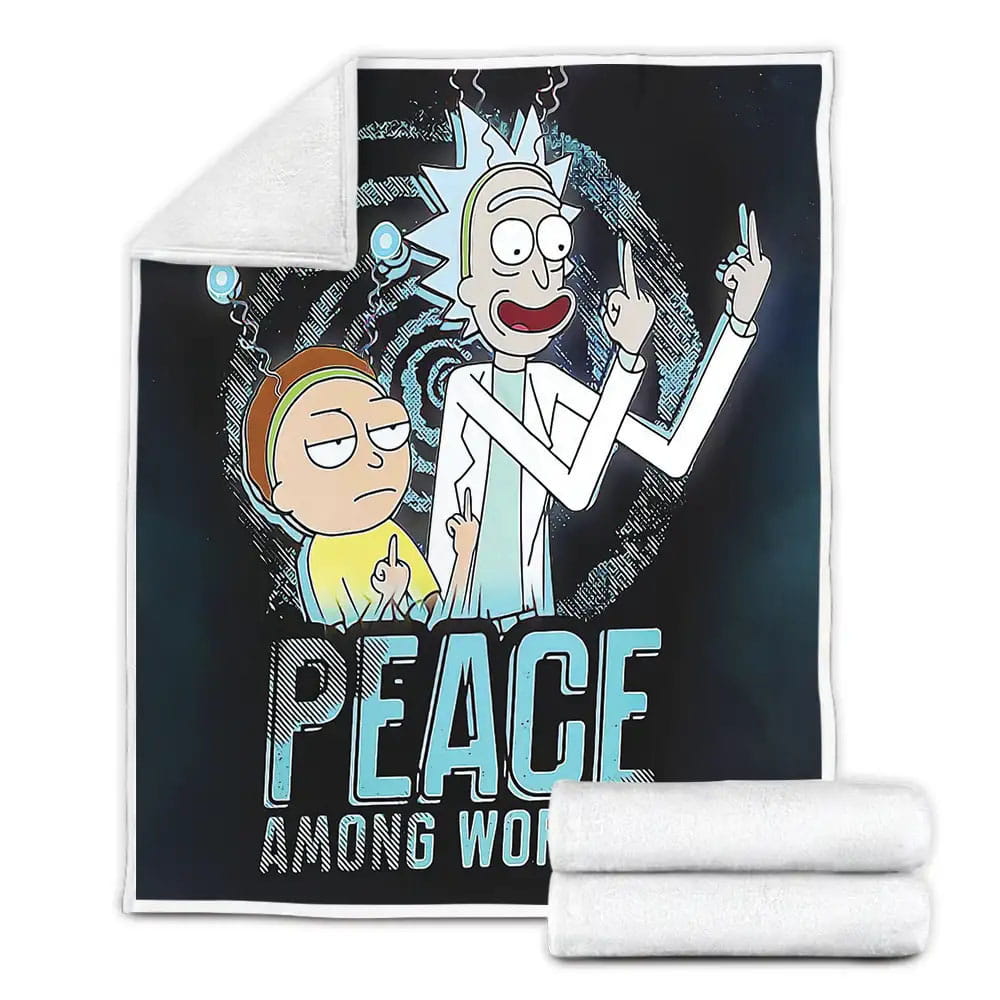 Rick And Morty Peace Among Worlds Fleece Blanket Gift For Wife Husband Besties