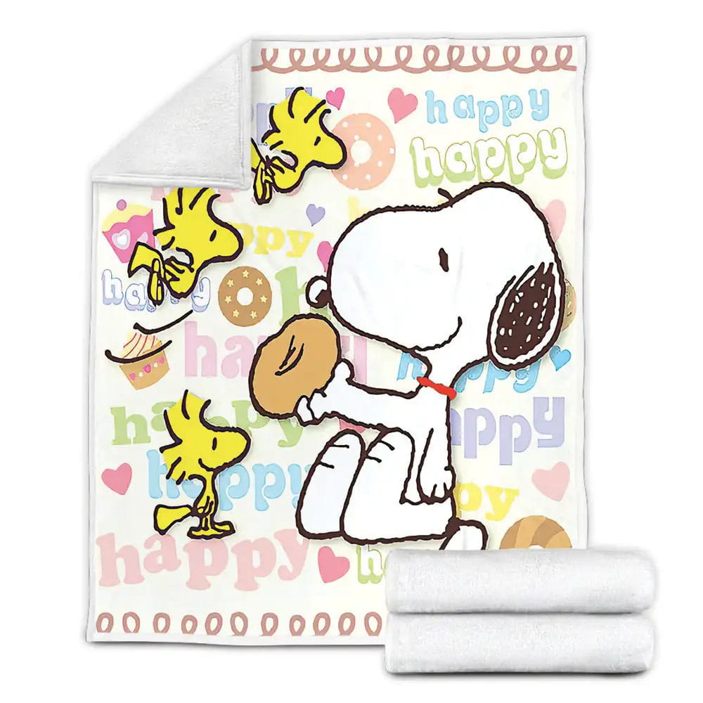 Peanuts Snoopy And Woodstock And Happy Donuts Fleece Blanket Perfect 
