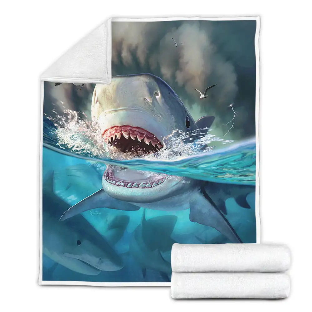 Giant Shark Fleece Blanket Gift For Birthday Halloween Christmas Thanksgiving