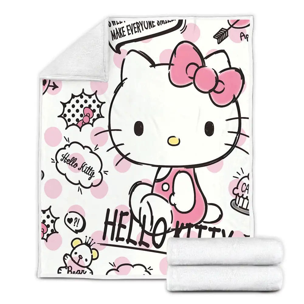 Hello Kitty Cute Drawings Pattern Fleece Blanket Gift For Wife Husband Besties