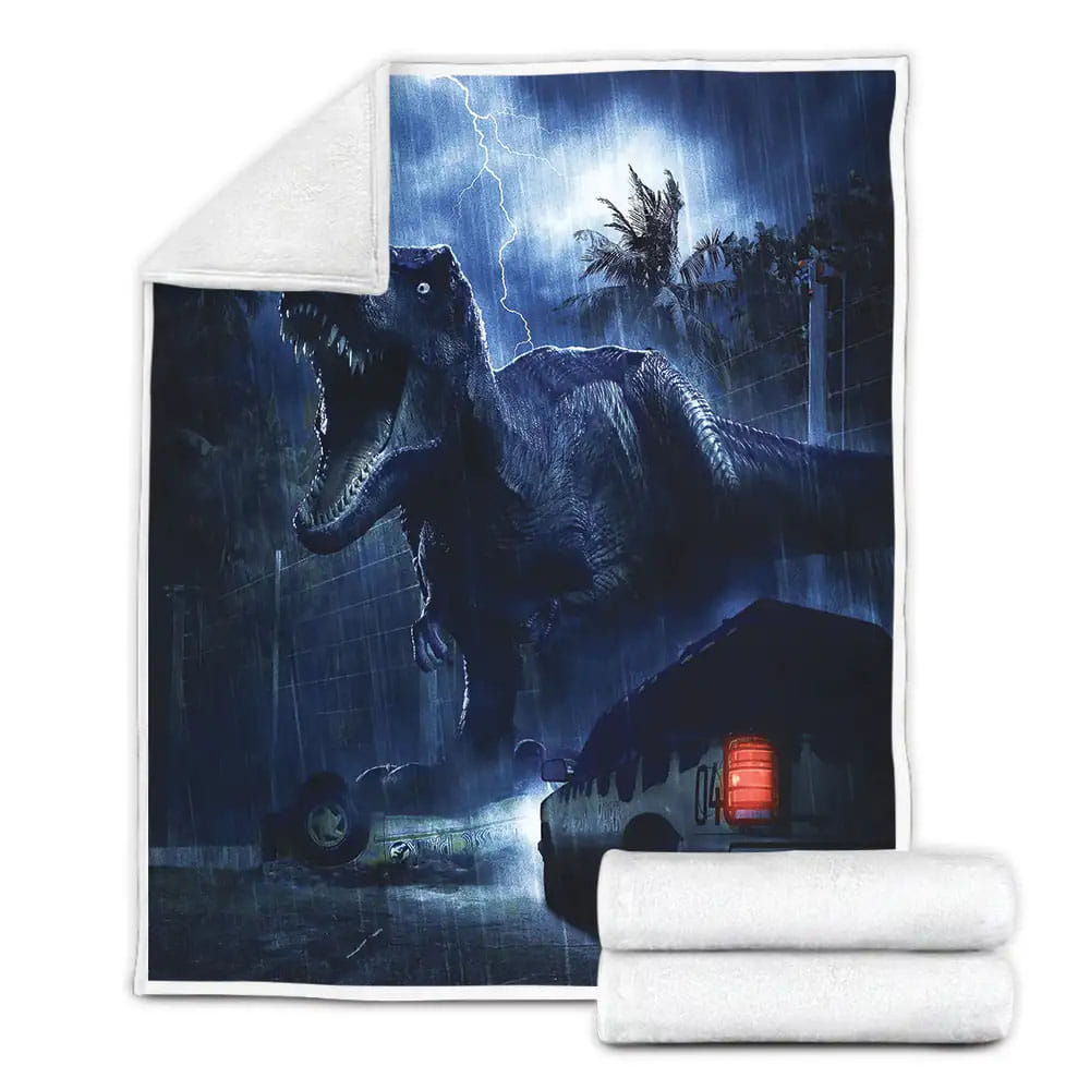 Jurassic Park T-Rex In The Rain Digital Art Fleece Blanket Perfect 