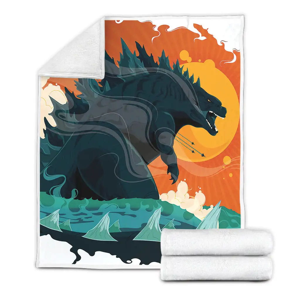 Godzilla In The Ocean Digital Art Fleece Blanket Gift For Wife Husband Besties
