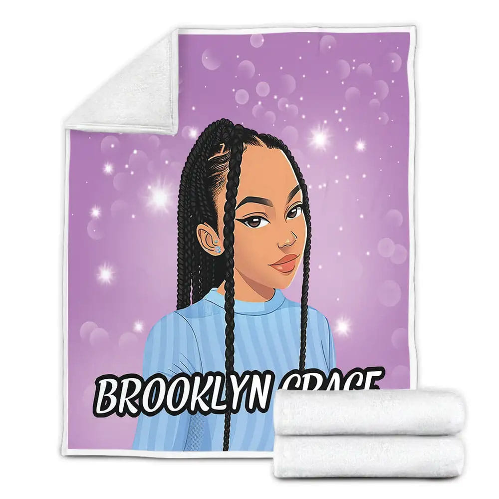 Black Girl Ponytail Braids Hairstyle Purple Fleece Blanket Perfect 