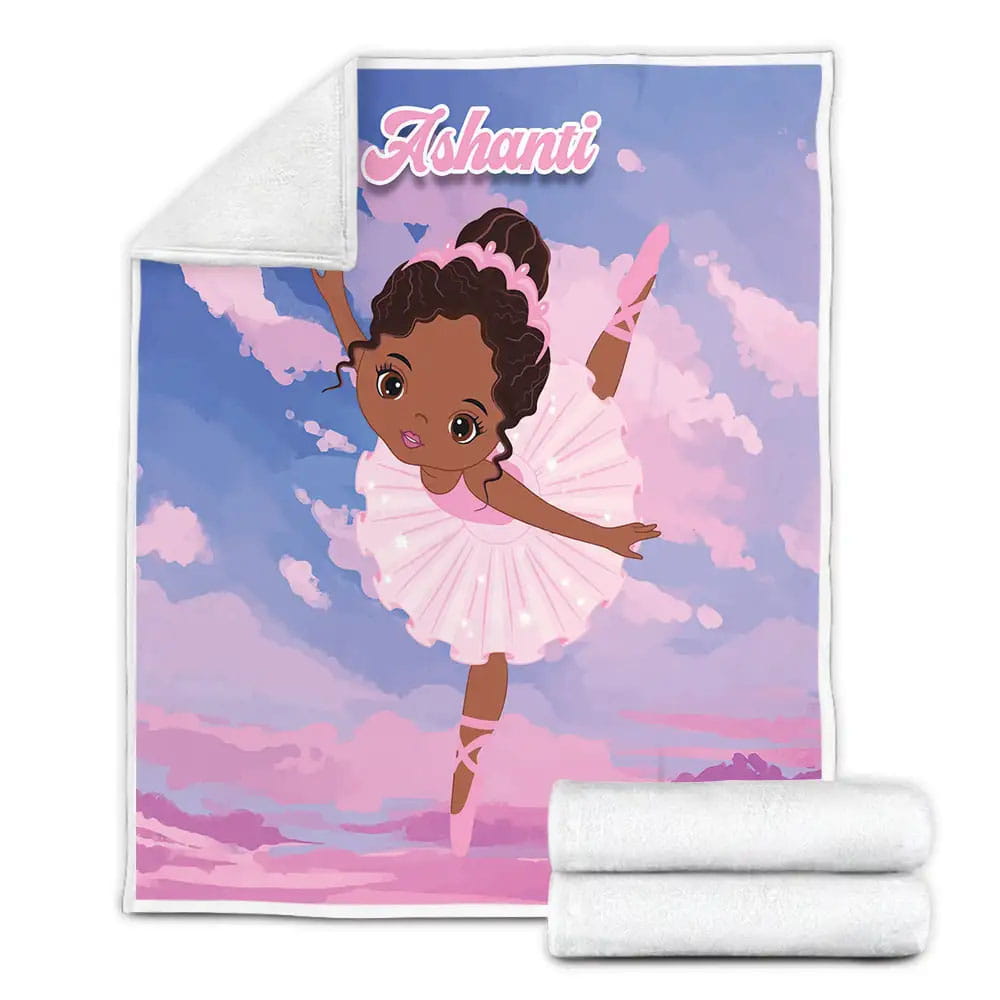 Black Ballerina Black Baby Girl Custom Name Fleece Blanket Perfect 