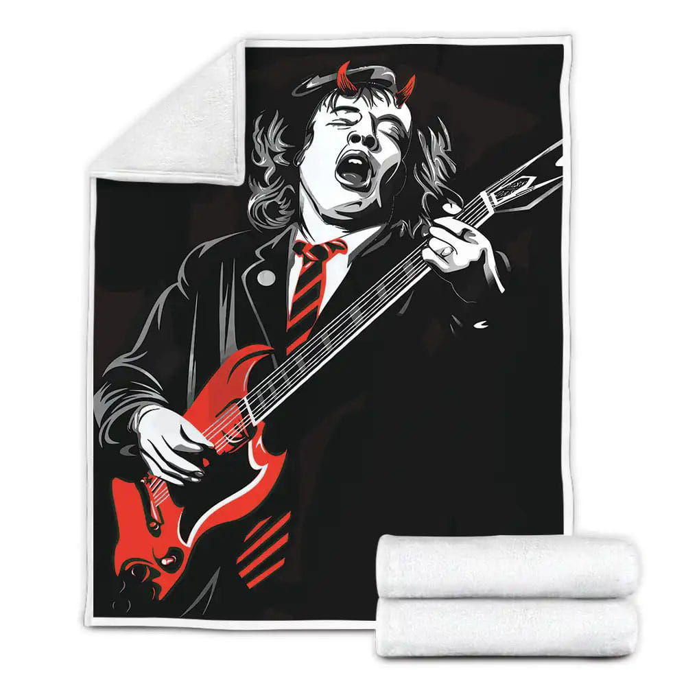 Dc Devil Angus Young Playing Guitar Drawing Fleece Blanket Perfect 