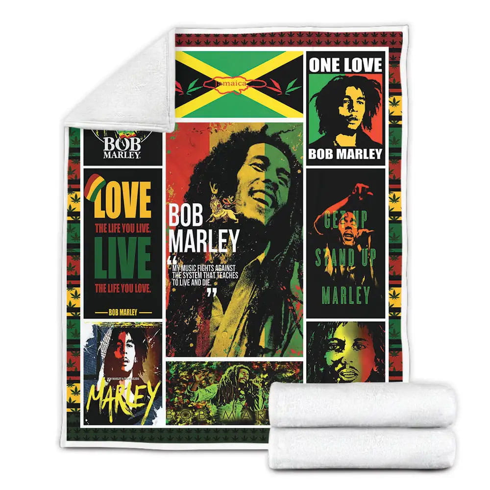 Bob Marley Flag Of Jamaica Quotes Fleece Blanket Gift For Wife Husband Besties