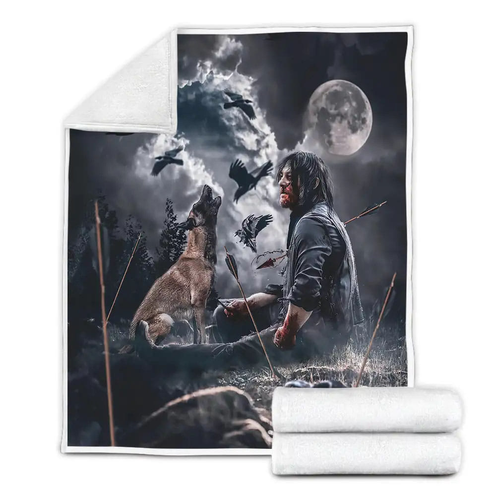 The Walking Daryl Dixon And Dog Arrows Dead Fleece Blanket Perfect 