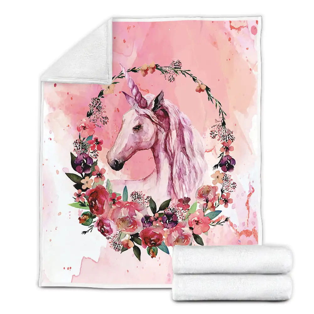 Pink Flower Unicorn Fleece Blanket Gift For Christmas Thanksgiving Halloween