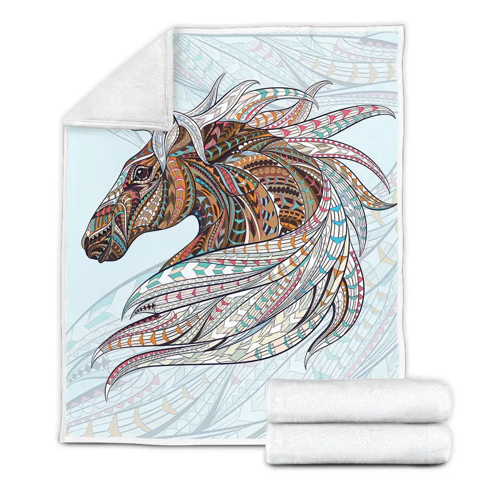 Tribal Horse Fleece Blanket Gift For Birthday Halloween Christmas Thanksgiving
