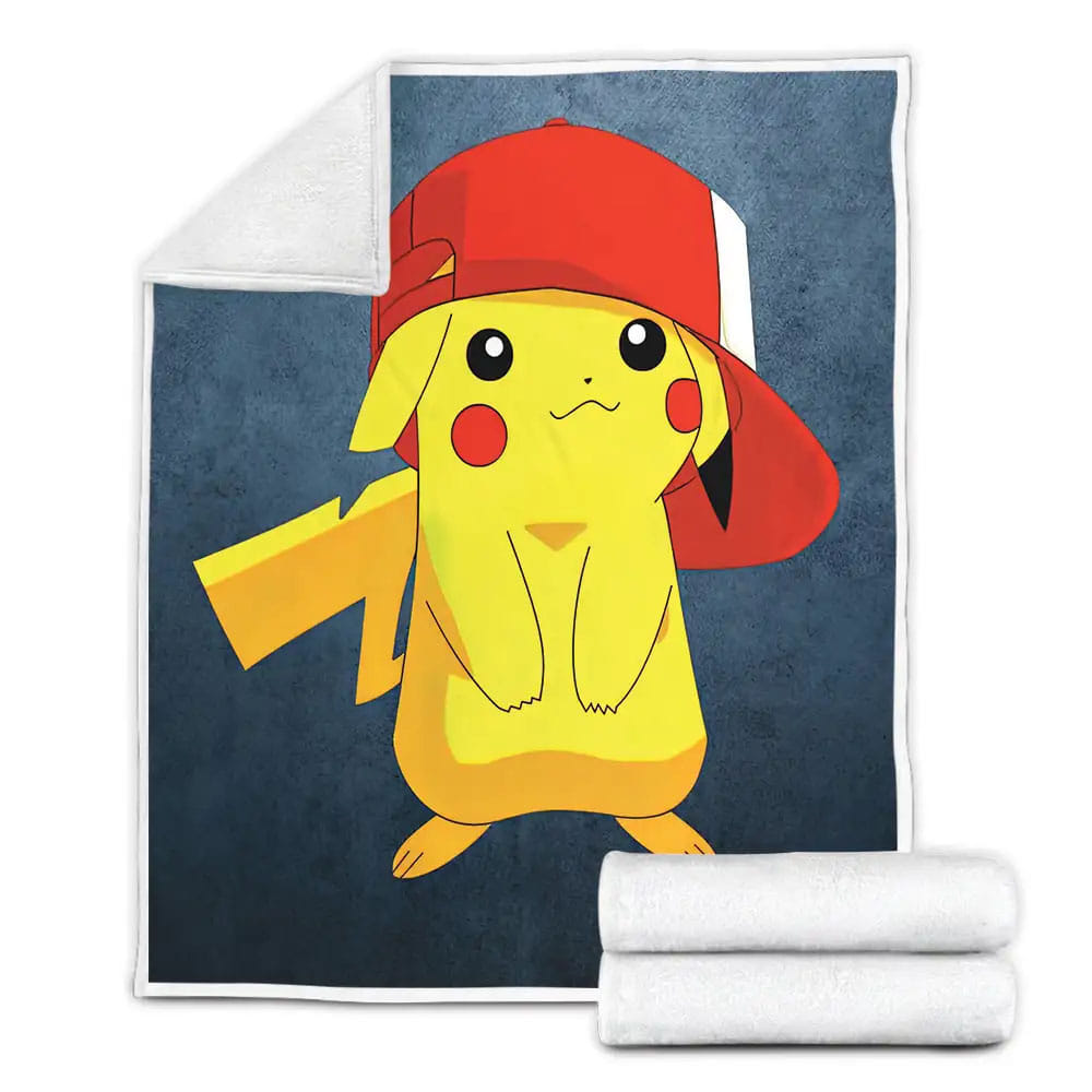 Pokemon Pikachu Wearing Ashs Cap Fleece Blanket Gift For Wife Husband Besties