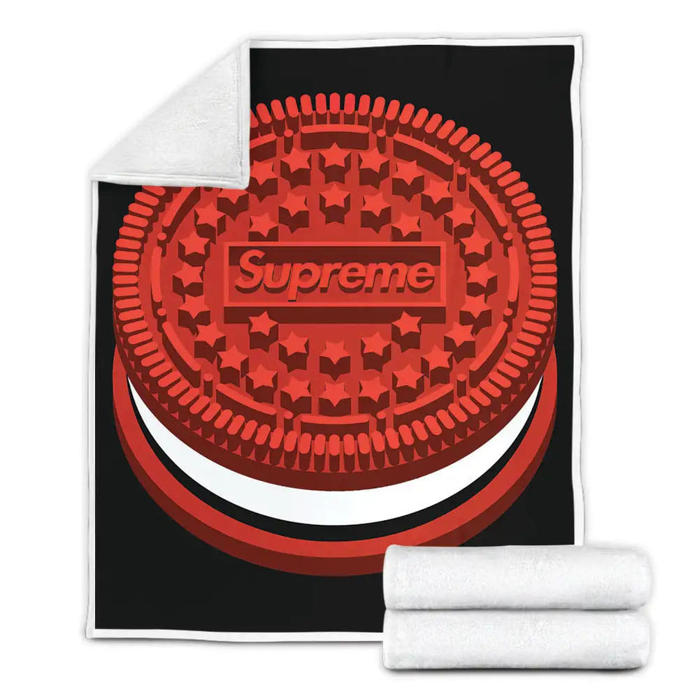 Oreo X Supreme Cookie Illustration Fleece Blanket Gift For Wife Husband Besties