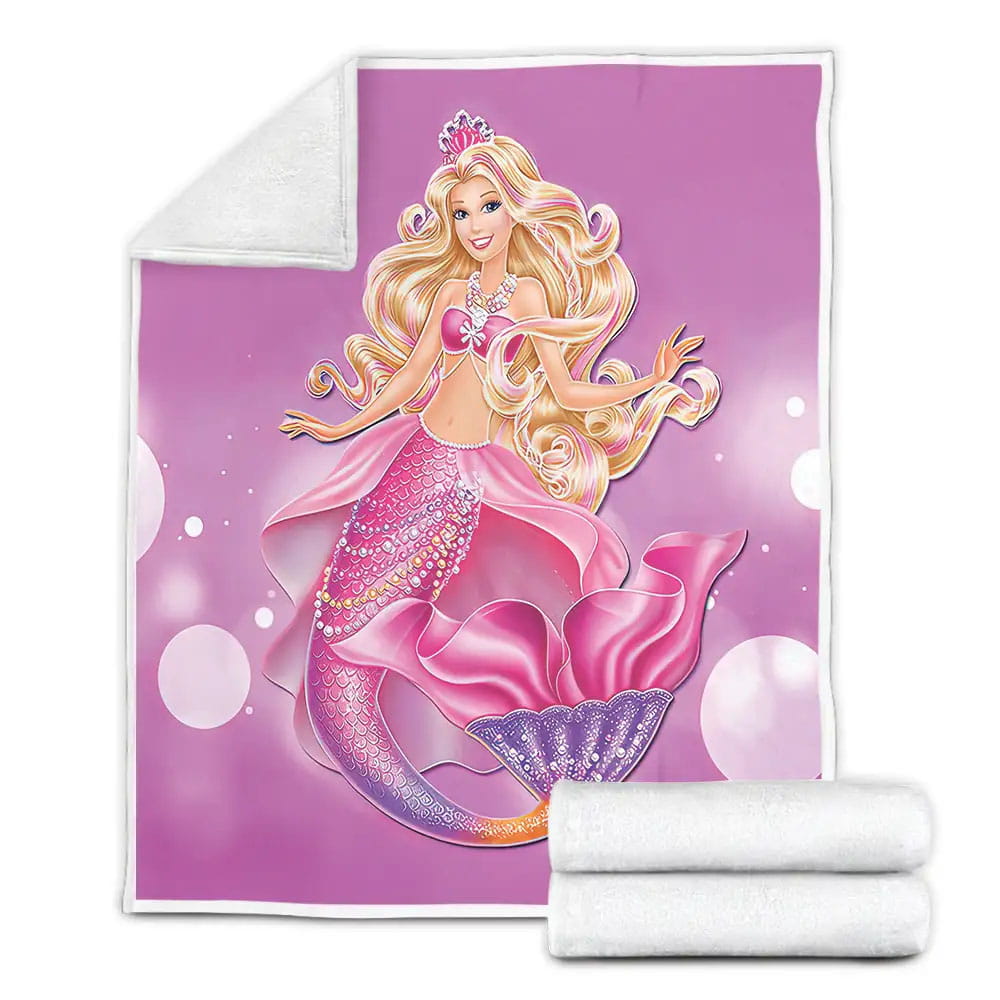 Pink Mermaid Barbie Fleece Blanket Gift For Christmas Thanksgiving Halloween