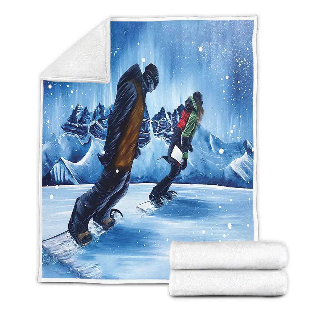 Snowboarding Couple Fleece Blanket Gift For Christmas Thanksgiving Halloween