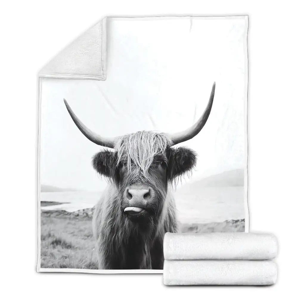 Highland Cow Fleece Blanket Gift For Birthday Halloween Christmas Thanksgiving