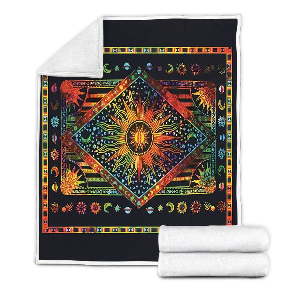 Hippie Sun Moon And Stars Bohemian Fleece Blanket Gift For Wife Husband Besties