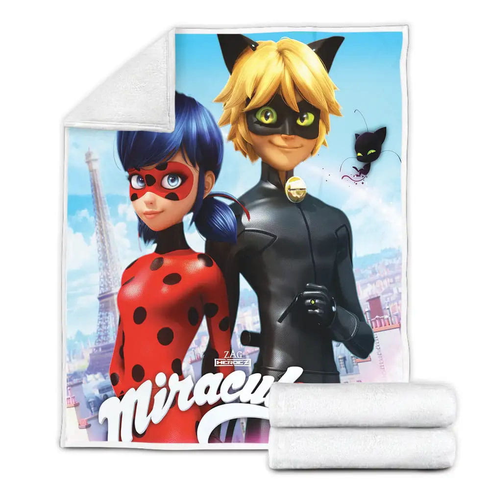 Ladybug And Cat Noir In Movie Poster Fleece Blanket Gift For Wife Husband Besties