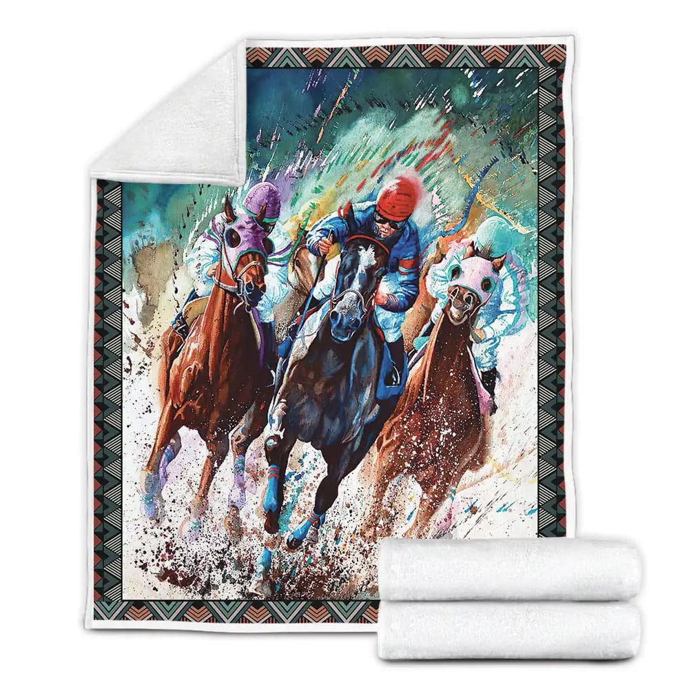 Horse Racing Fleece Blanket Gift For Birthday Halloween Christmas Thanksgiving