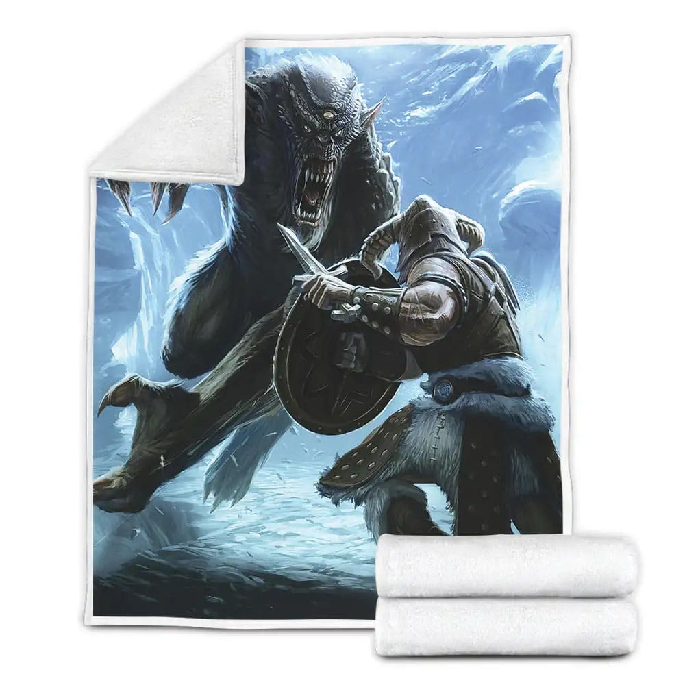 Elder Scrolls Skyrim Battle With The Monster Fleece Blanket Perfect 