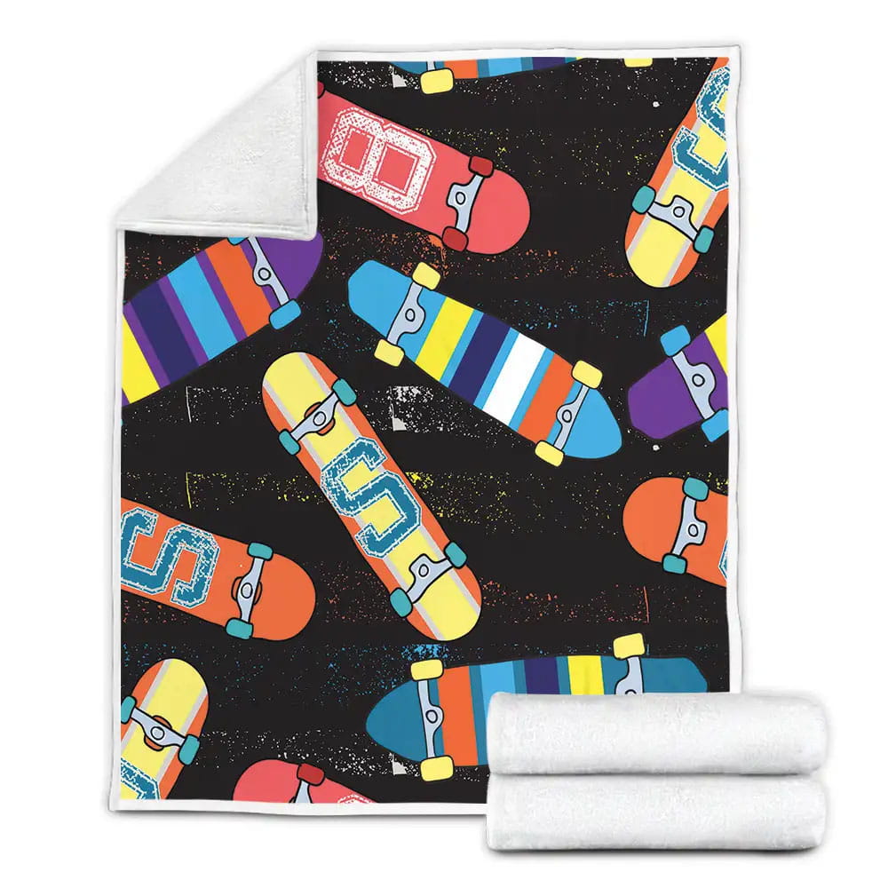 Colorful Skateboard Fleece Blanket Gift For Christmas Thanksgiving Halloween