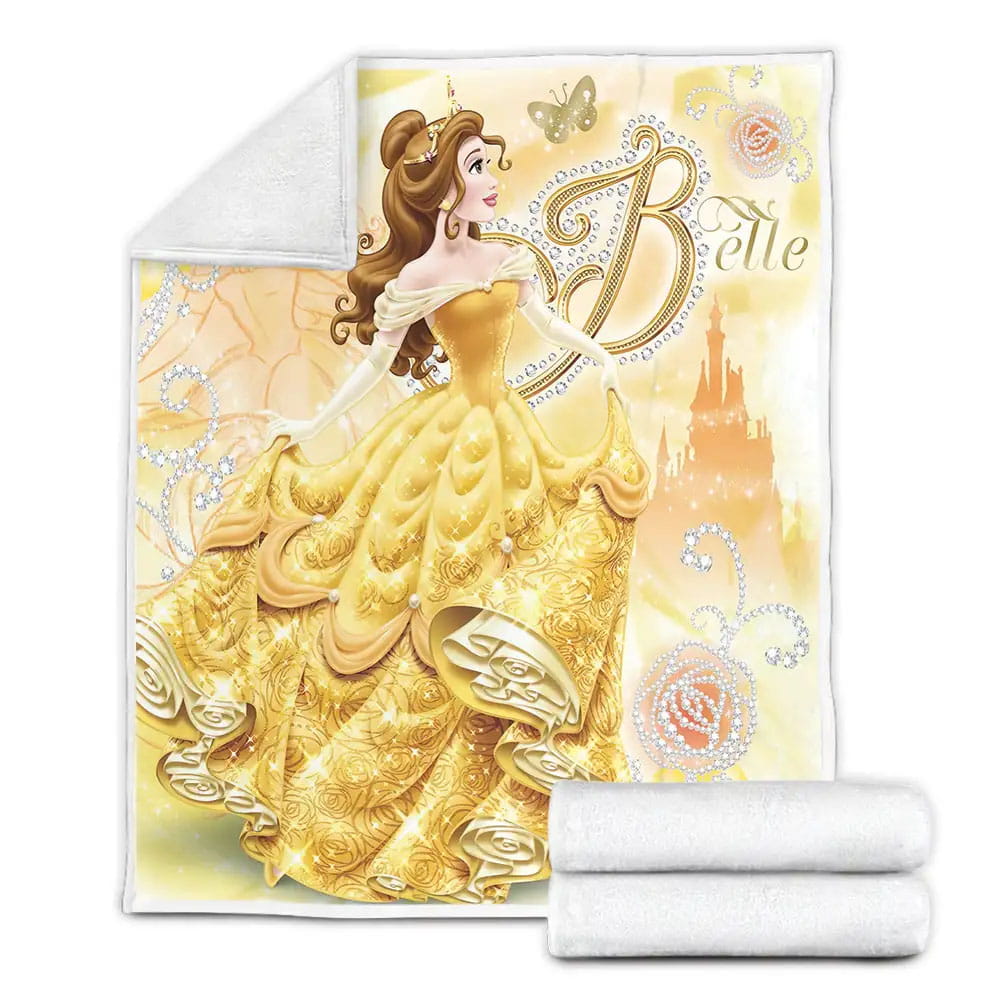 Disney Princess Belle With Sparkle Jewelries Fleece Blanket Perfect 