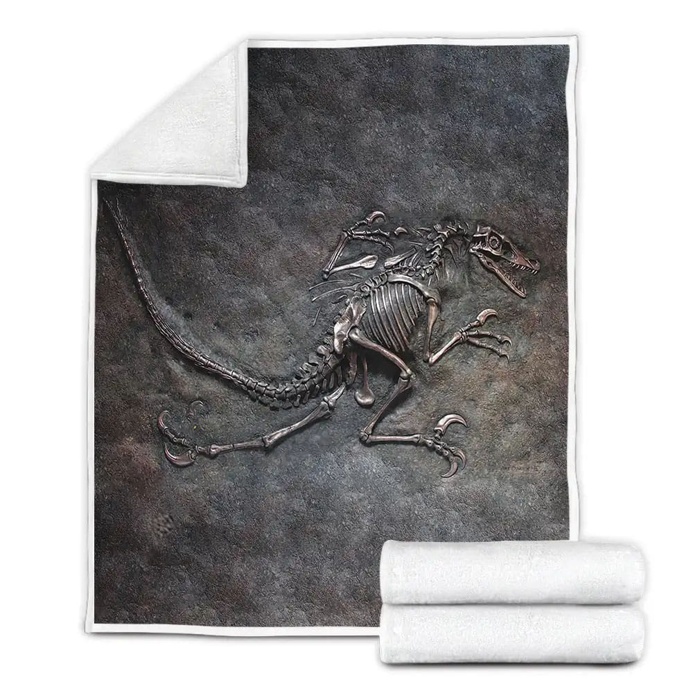 Dinosaur Fossil Art Fleece Blanket Gift For Christmas Thanksgiving Halloween