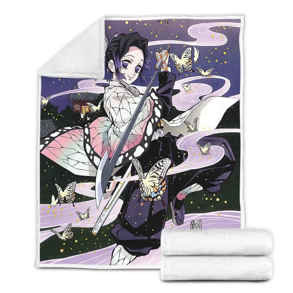 Demon Slayer Shinobu Butterfly Dance Artwork Fleece Blanket Perfect 