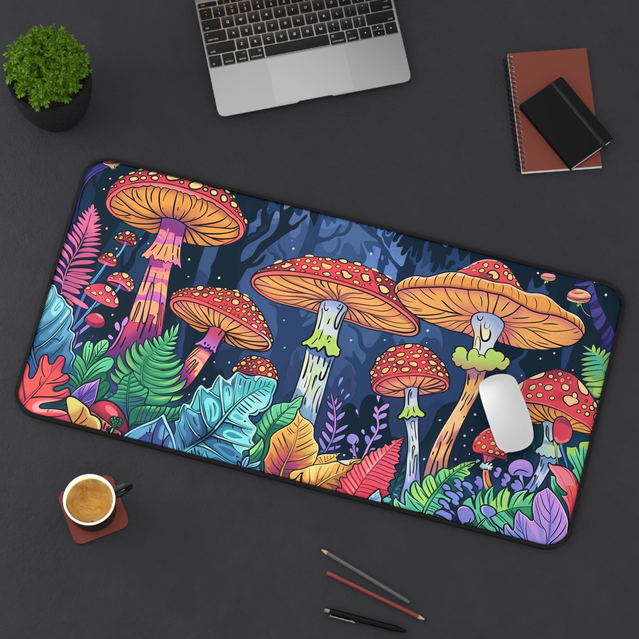 Allleftout Forest Mushrooms Desk Mat, Psychedelic Gaming Mouse Mat, Xxl Deskpad Mouse Pad