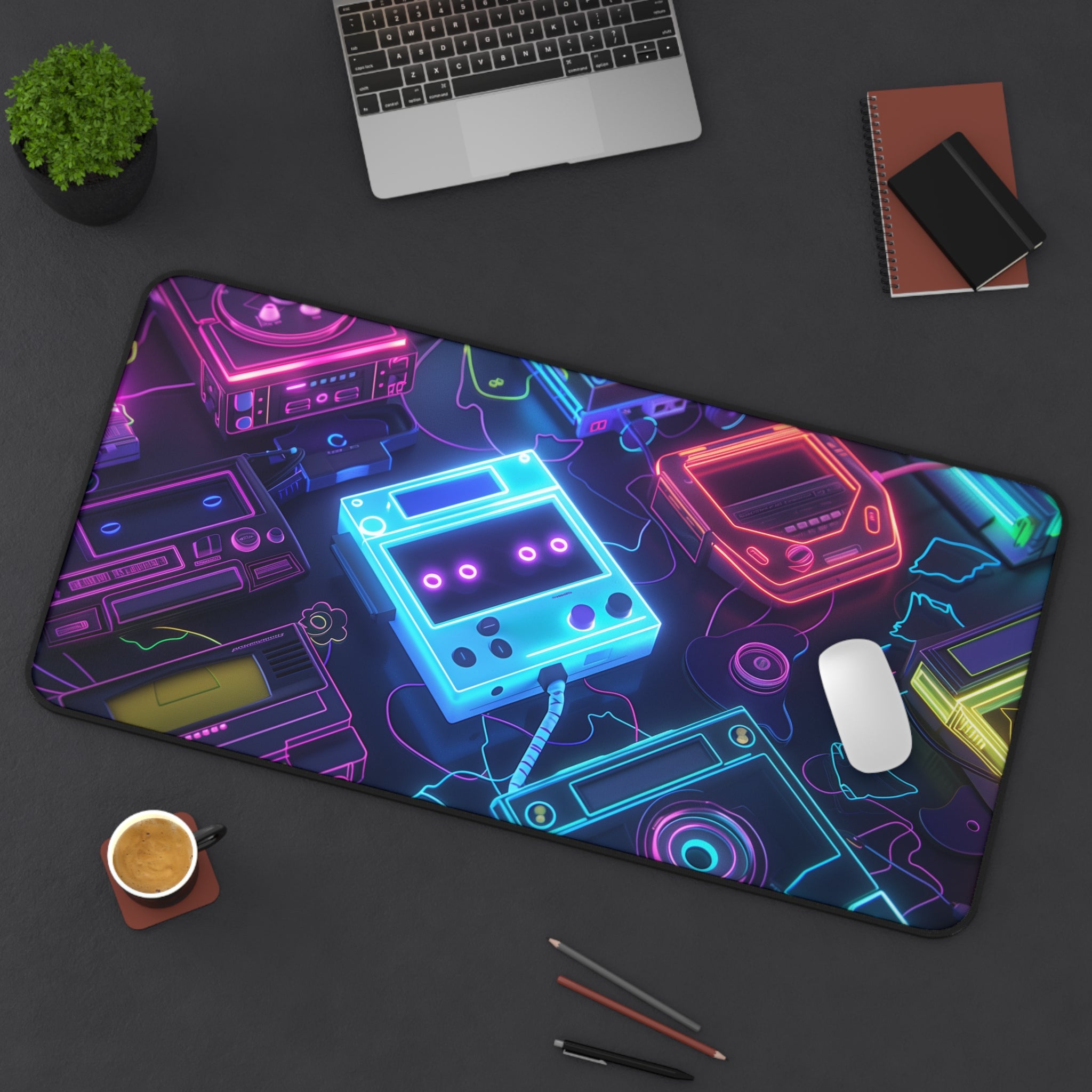 Allleftout Neon Devices Desk Mat, Psychedelic Gaming Mouse Mat, Xxl Deskpad Mouse Pad