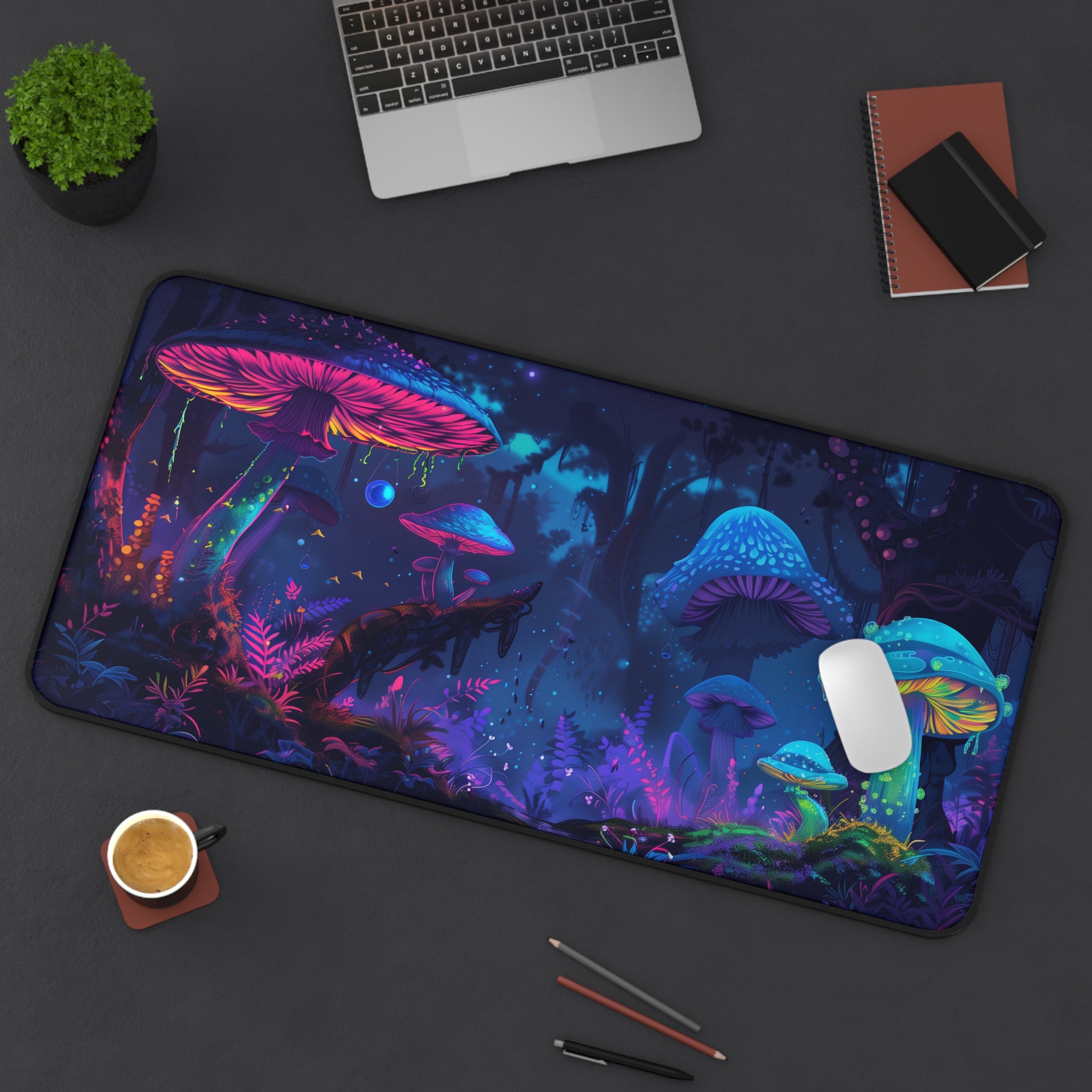 Allleftout Neon Mushrooms Desk Mat, Psychedelic Gaming Mouse Mat, Xxl Deskpad Mouse Pad