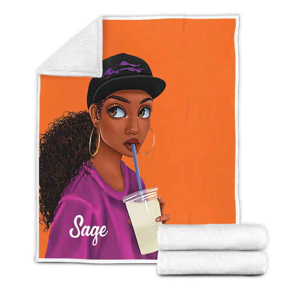 Big Eyes Black Girl Fleece Blanket Gift For Christmas Thanksgiving Halloween