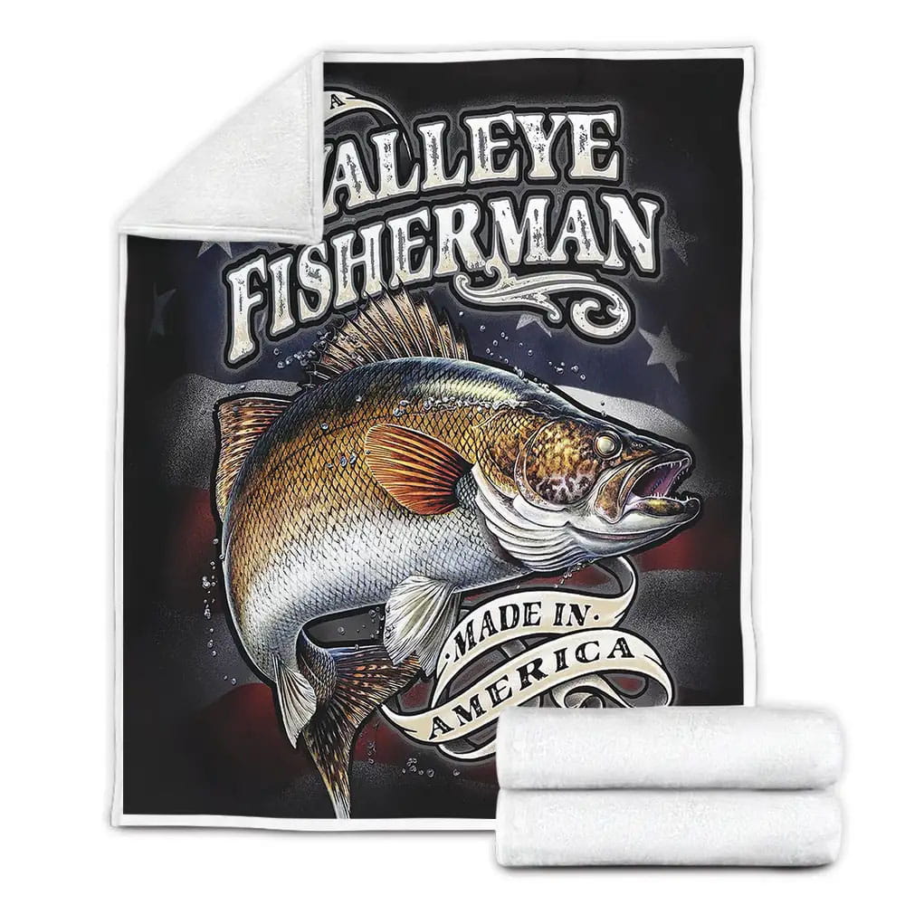 Proud To Be Walleye Fisherman Made In America Fleece Blanket Perfect 