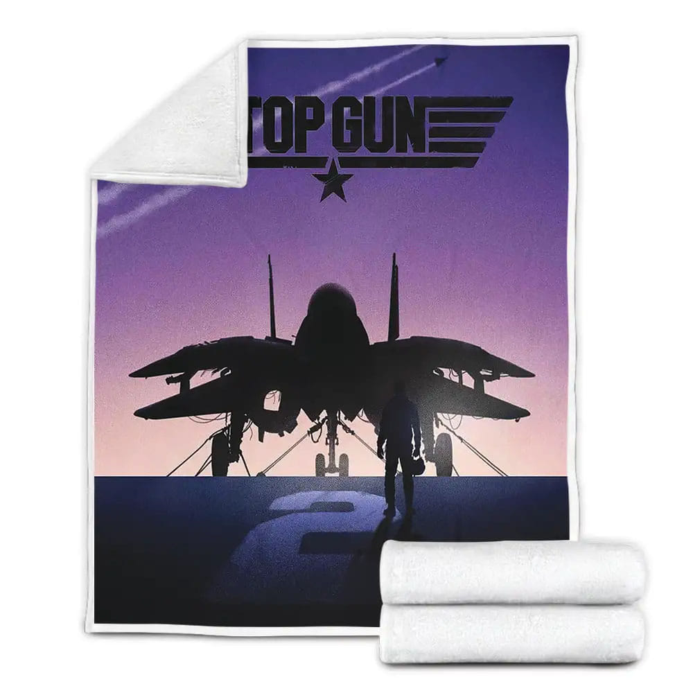 Top Gun Aircraft And Pilot Silhouette Fleece Blanket Gift For Wife Husband Besties