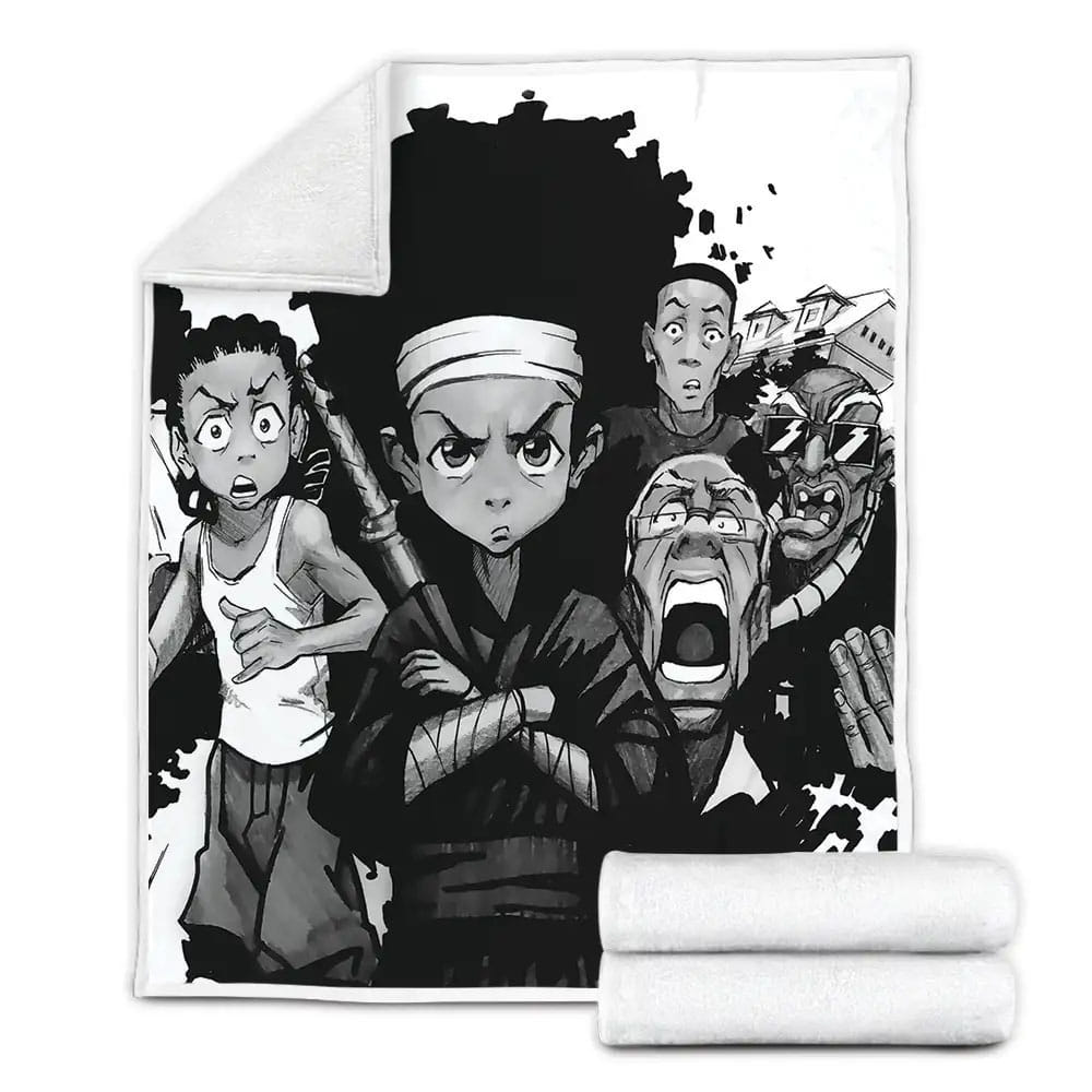 The Boondocks Characters Art In Black And White Fleece Blanket Perfect 