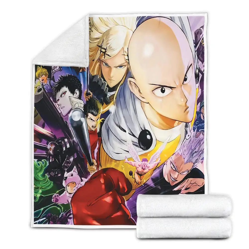 One-Punch Man All Characters In One Fleece Blanket Gift For Wife Husband Besties