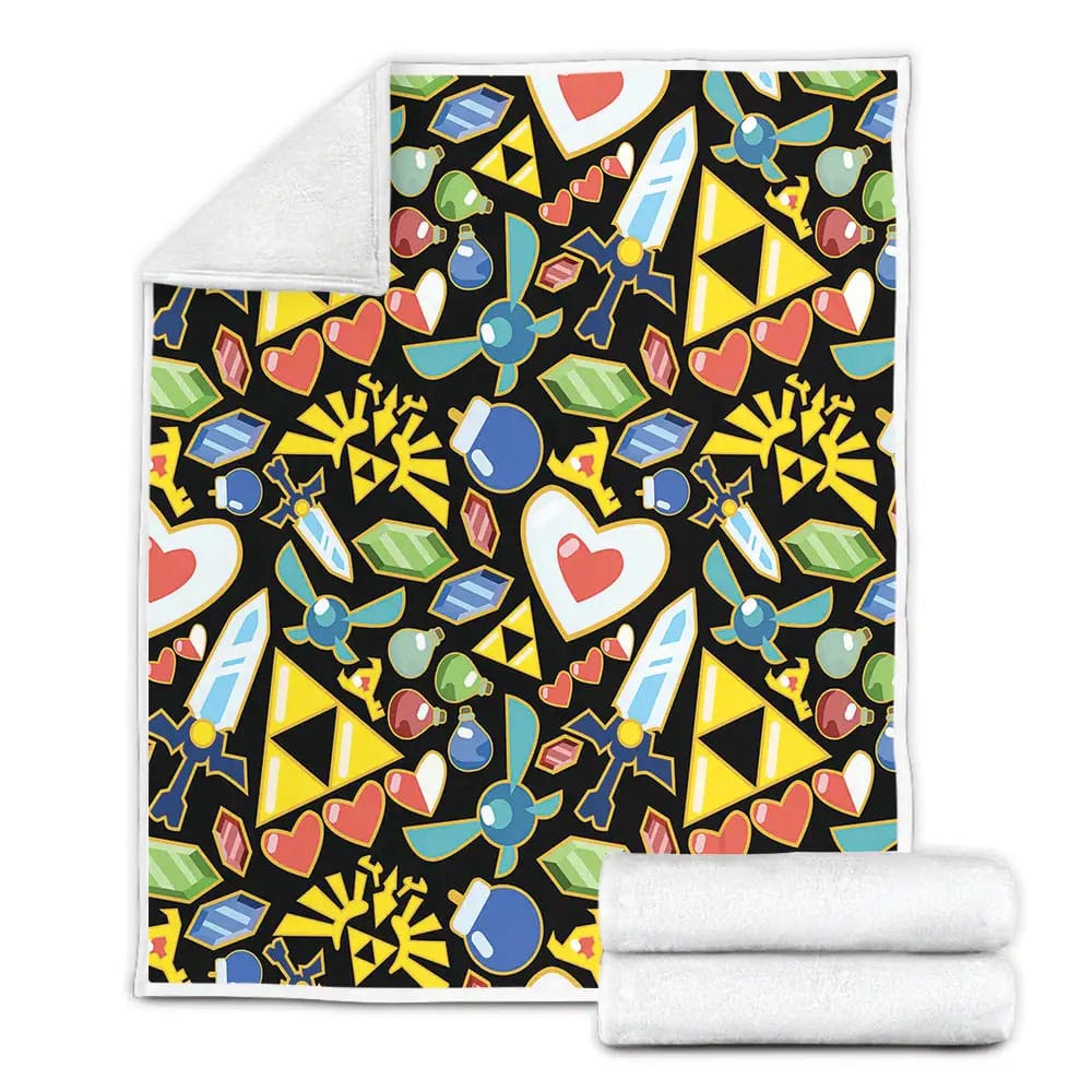 The Legend Of Zelda Symbols And Items Pattern Fleece Blanket Perfect 