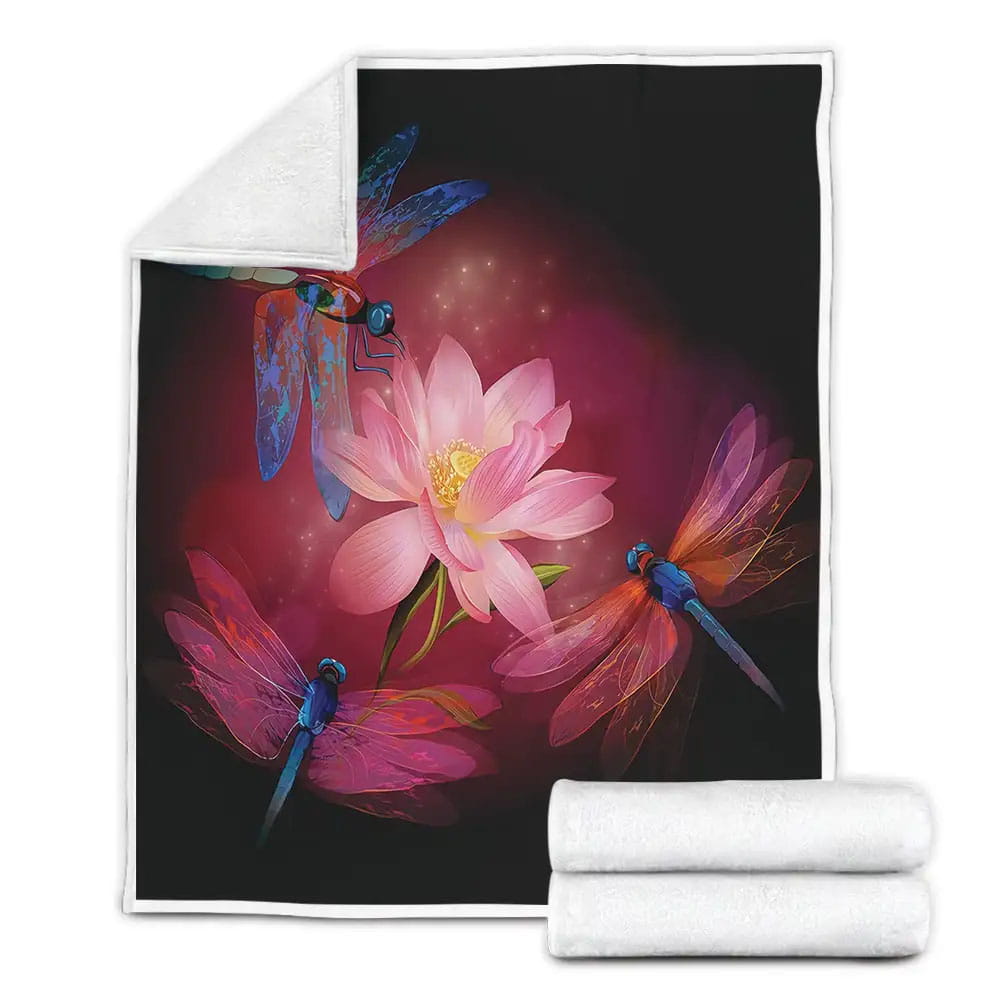 Dragonflies On Lotus Fleece Blanket Gift For Christmas Thanksgiving Halloween