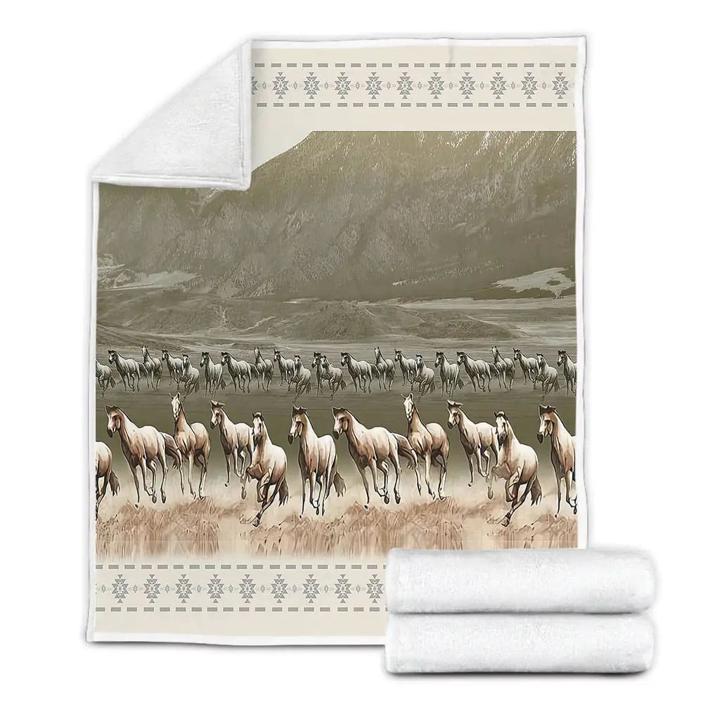Flock Of Wild Horses Fleece Blanket Gift For Christmas Thanksgiving Halloween