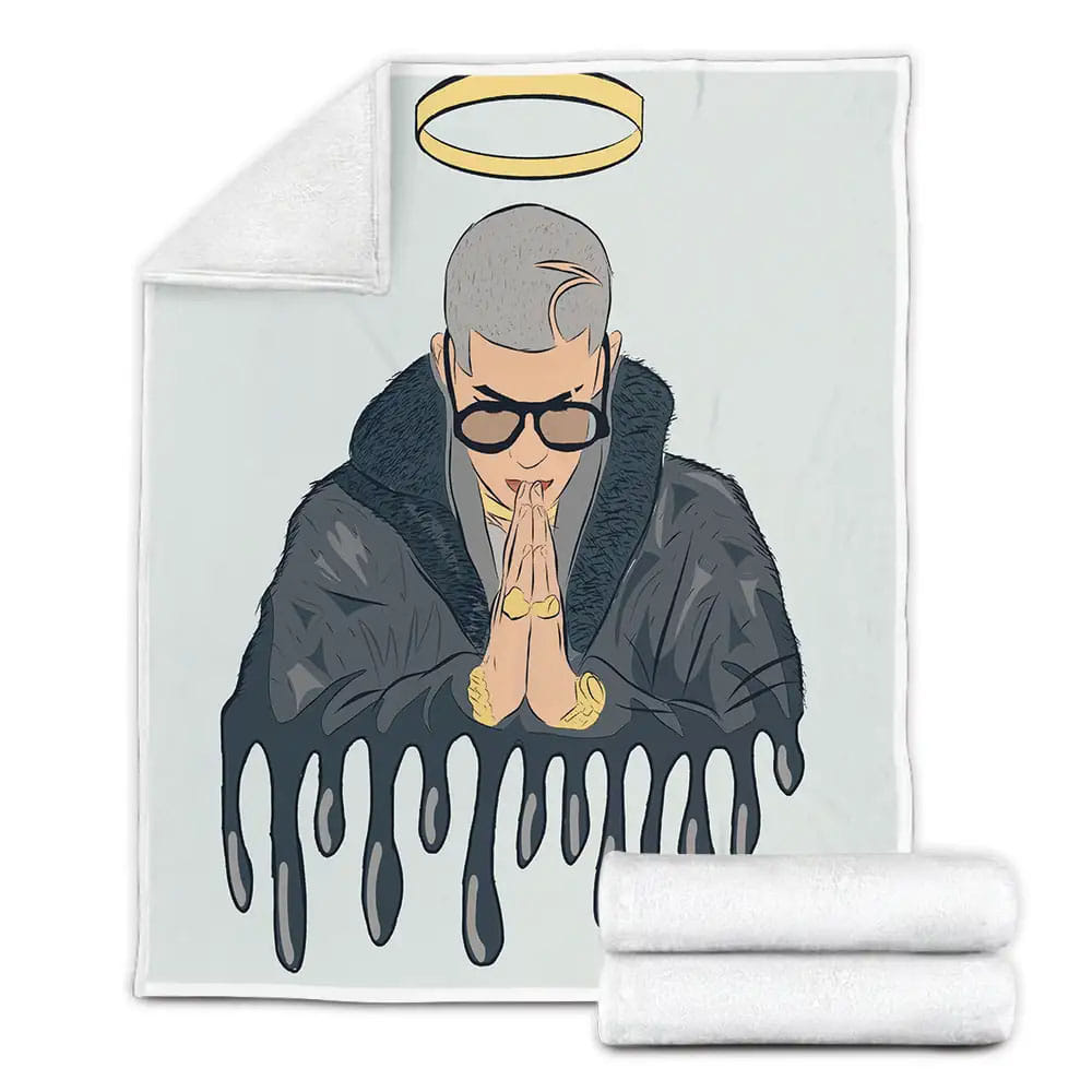 Bad Bunny Drippy Art Fleece Blanket Gift For Christmas Thanksgiving Halloween