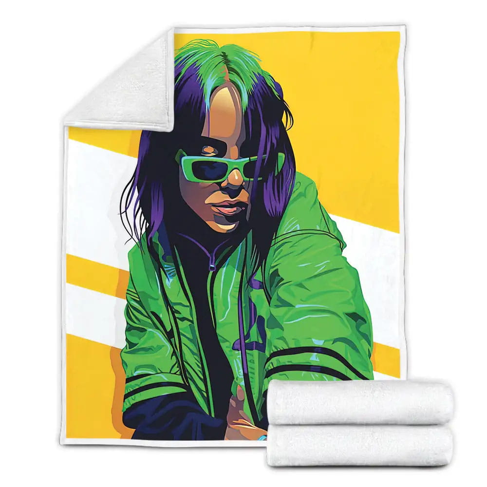 Billie Eilish In Green Jacket Digital Artwork Fleece Blanket Perfect 