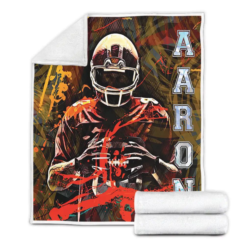 American Football Player Painting Custom Name Fleece Blanket Perfect 