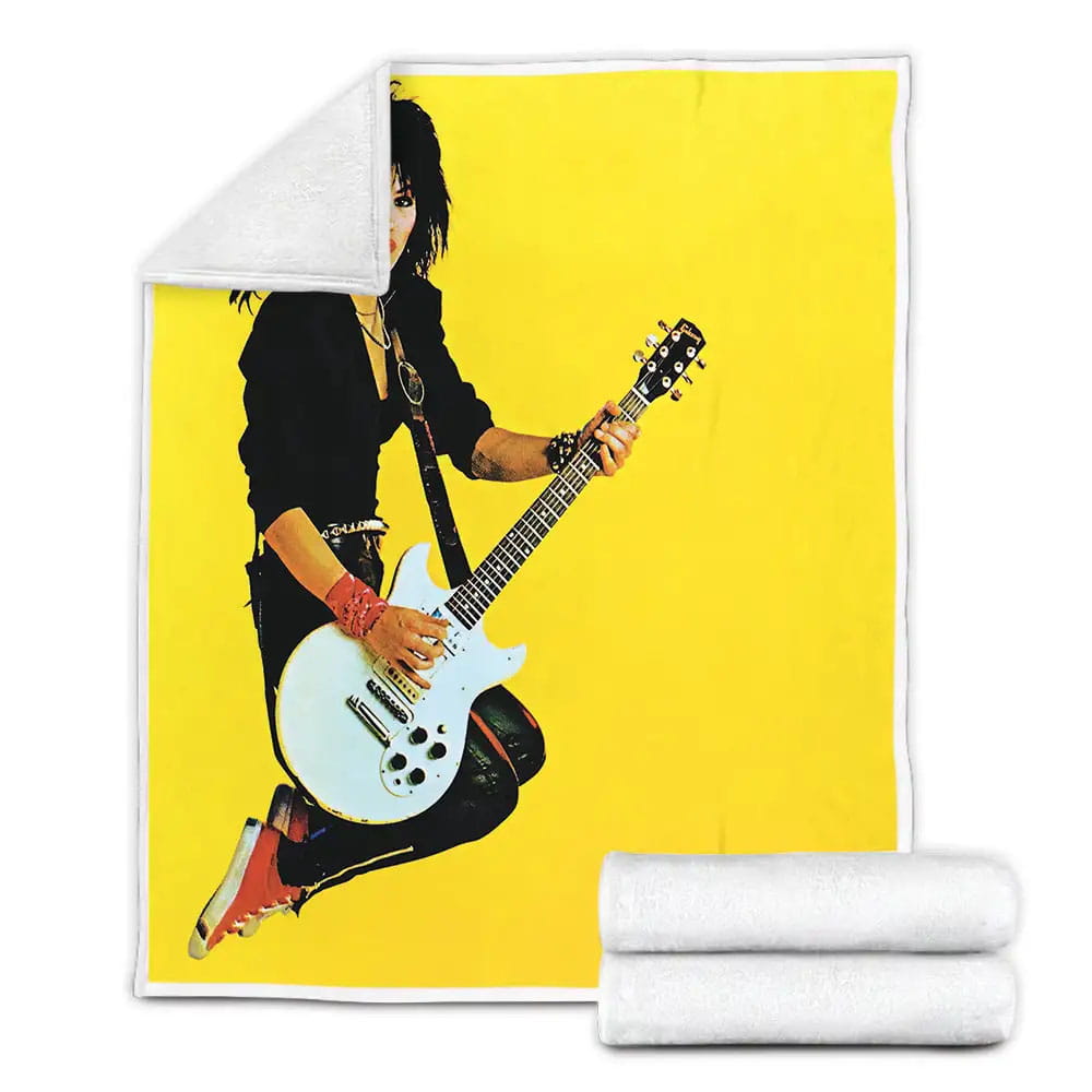Joan Jett Jumping Yellow Backgrounds Fleece Blanket Gift For Wife Husband Besties