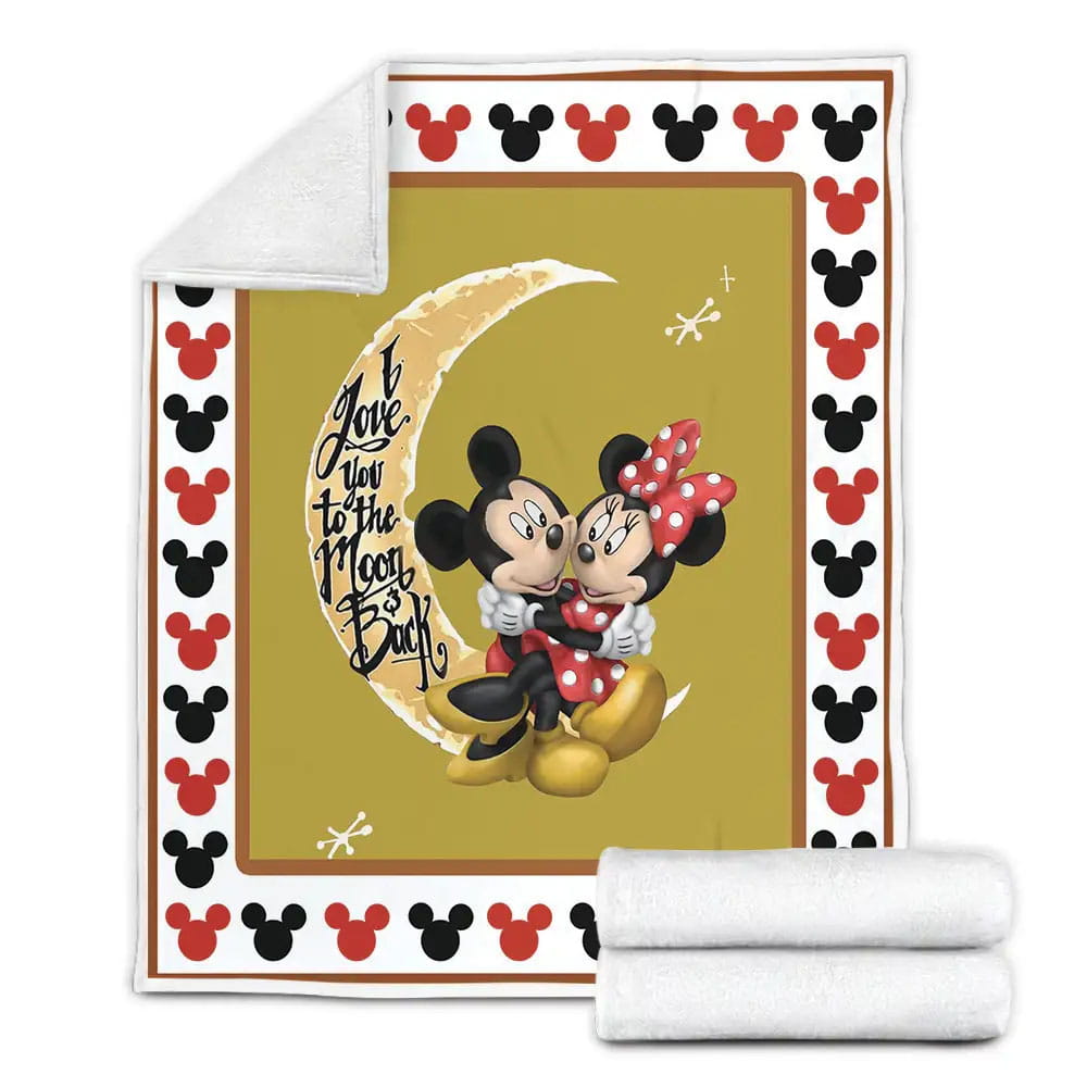 Mickey And Minnie Love Moon And Back Fleece Blanket Gift For Wife Husband Besties