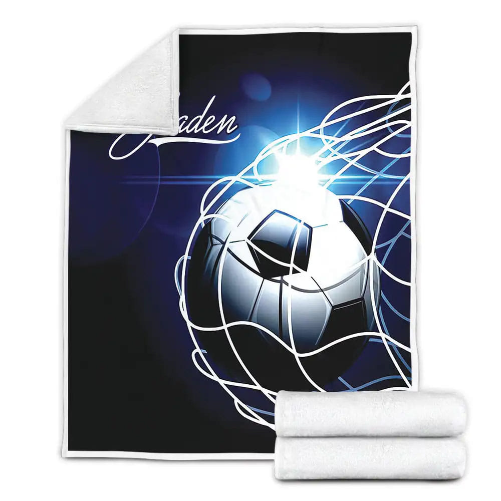 Soccer Blue Ball Goal Fleece Blanket Gift For Christmas Thanksgiving Halloween