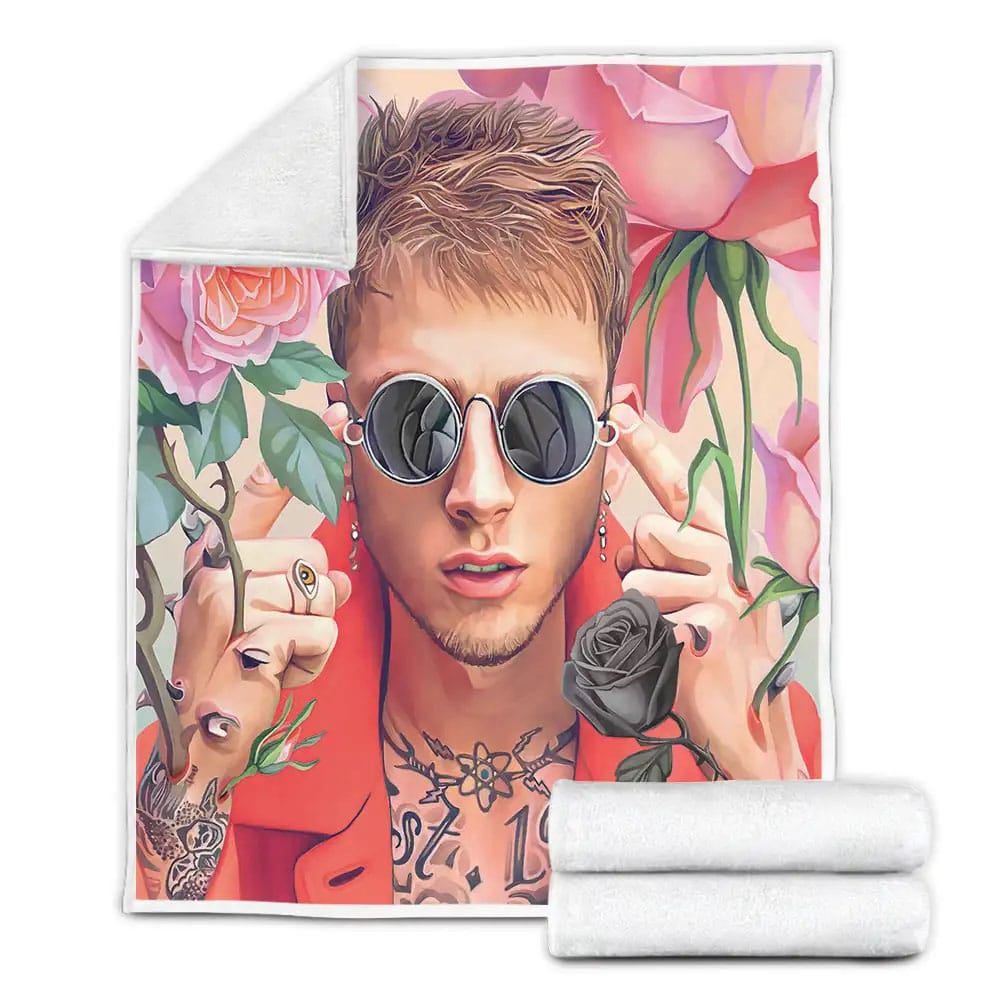 Machine Gun Kelly And Roses Digital Illustration Fleece Blanket Perfect 