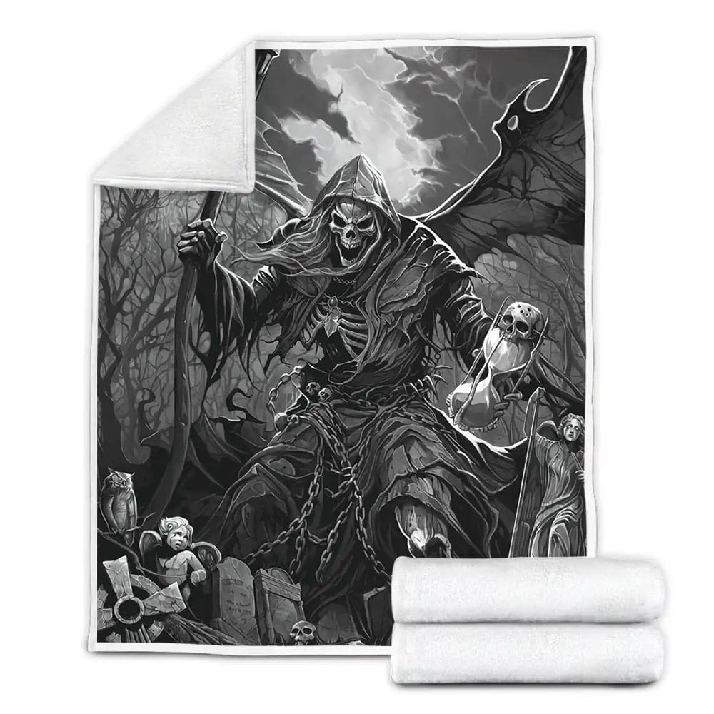 Skull  Grim Reaper Day Of The Death Fleece Blanket Gift For Wife Husband Besties