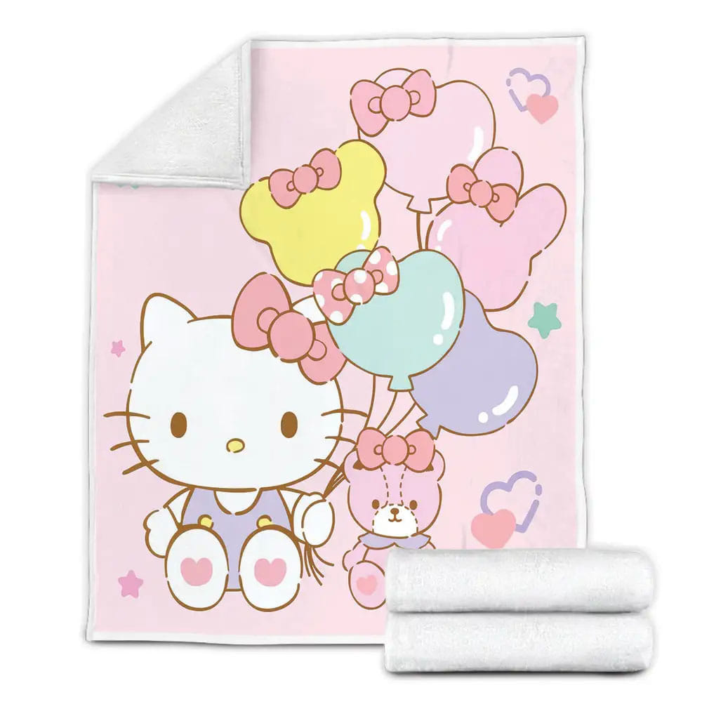 Hello Kitty And Plush Toy And Balloons Fleece Blanket Gift For Wife Husband Besties