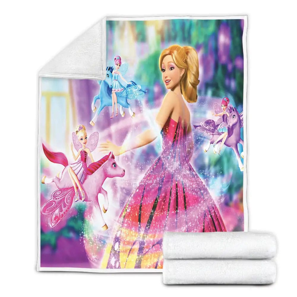 Barbie Riding Unicorn Fleece Blanket Gift For Christmas Thanksgiving Halloween